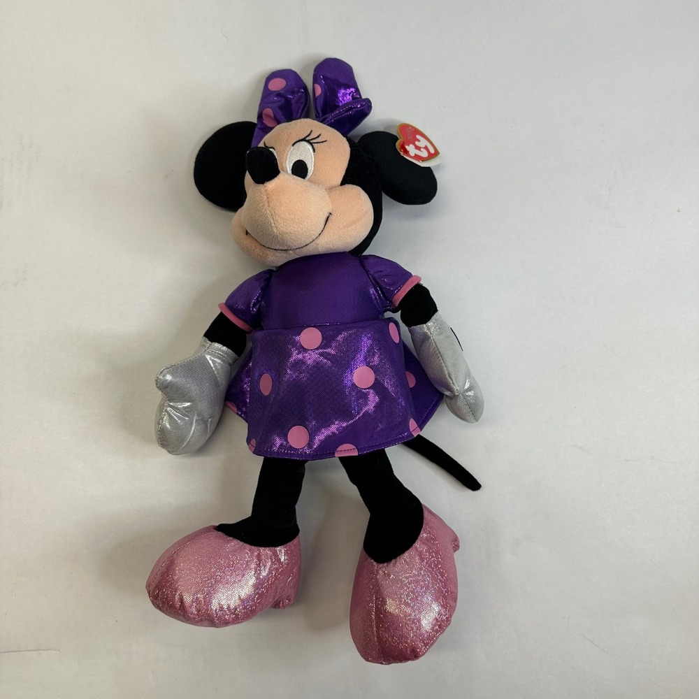 Ty Beanie Buddies Disney Minnie Mouse Sparkle Purple Polka Dot Plush 2005 90161